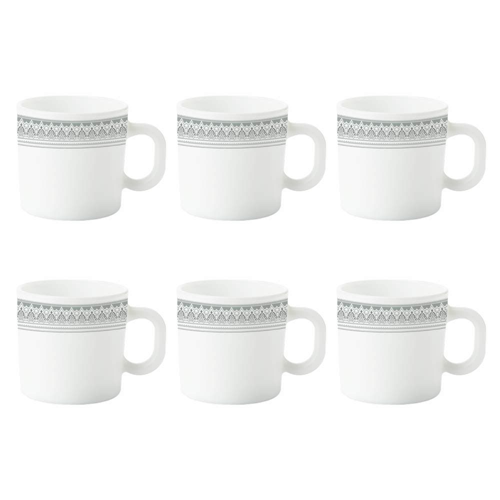 Larah by BOROSIL Classic Opalware Mug Set, 6 Pieces, White
