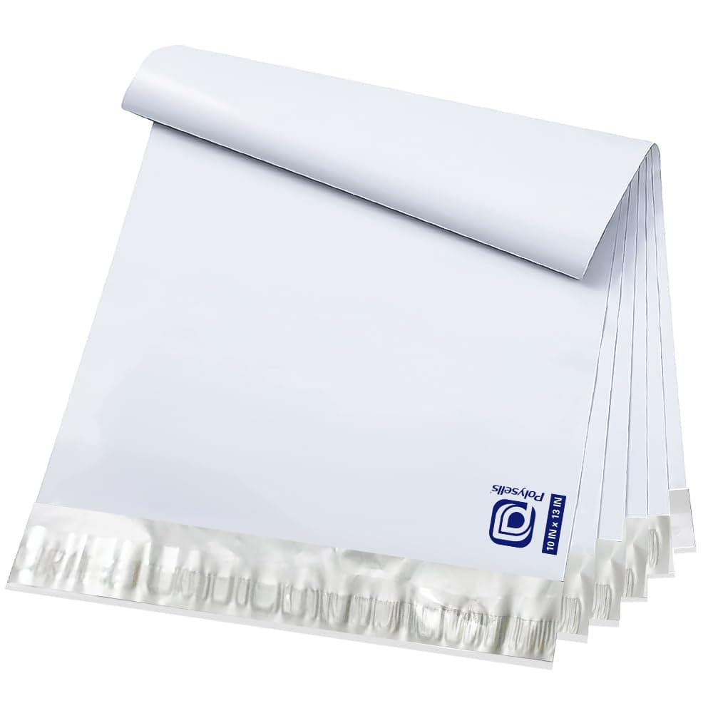 POLYSELLS 100 pcs 10x13 Inches White x Silver Poly Mailers Shipping Envelopes, Strong Adhesive Sealing, Waterproof, and Tear-resistant Postal Mailing Bags for Clothing, Books, and Accessories