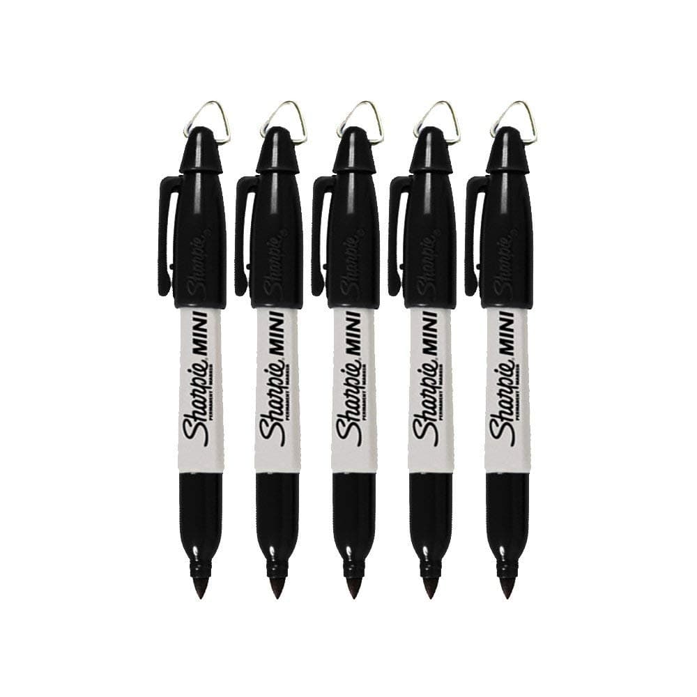 (5 Markers) - Sharpie Mini Permanent Markers with Golf Keychain Clips, Fine Point, Black Ink, Pack of 5