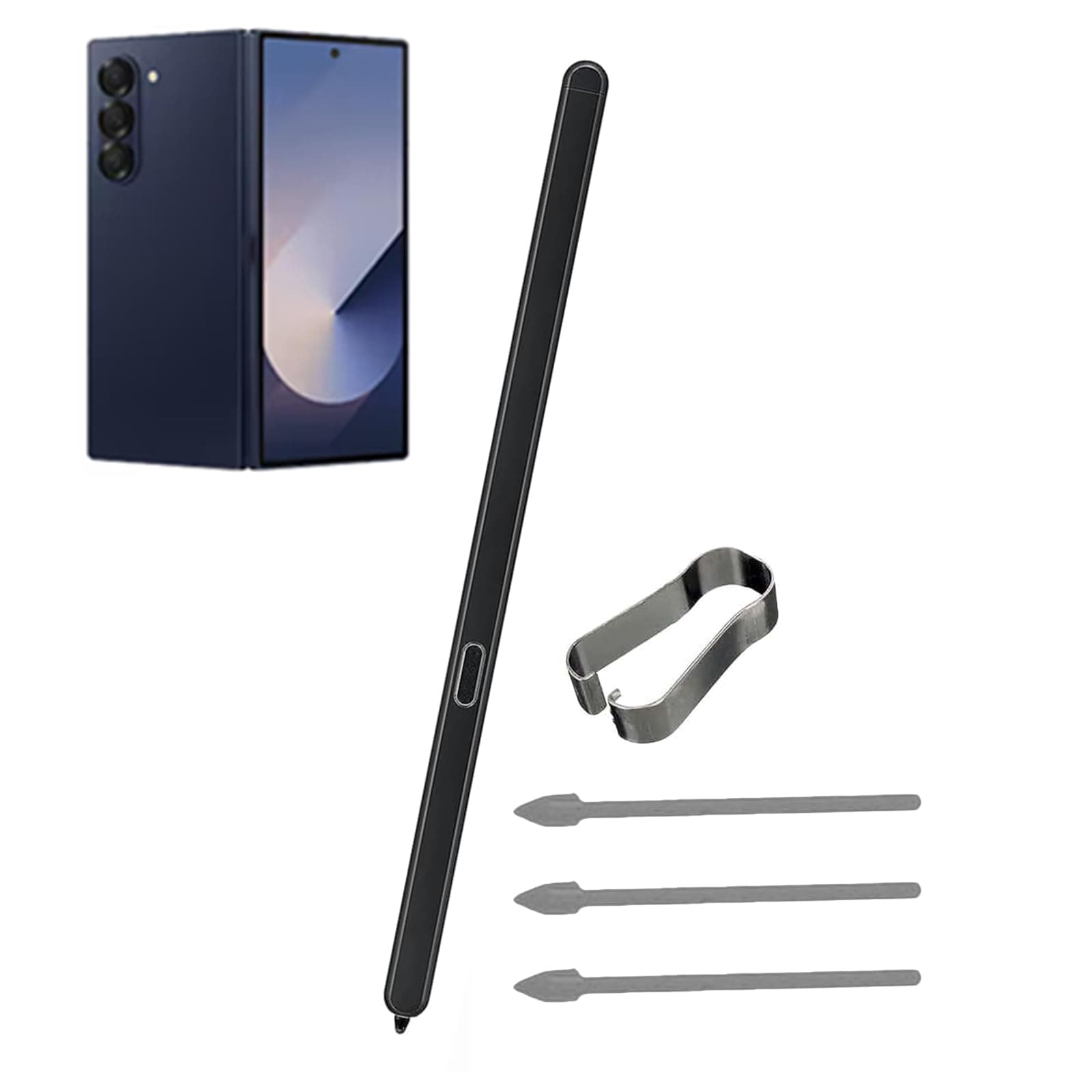 Galaxy Z Fold 6 S Pen Replacement for Samsung Galaxy Z Fold 6 Stylus Pen,S Pen Fold Edition for Galaxy Z Fold 6 Stylus Pen,with Replacement Tips/Nibs+Card Pin (Black)