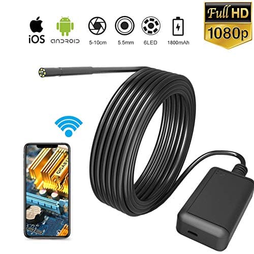 WiFi Endoscope,USB Borescope Wireless Borescope Ear Scope Snake Inspection Camera 2.0MP HD IP67 Waterproof for Android iPhone iOS Windows-5M Hard Cable