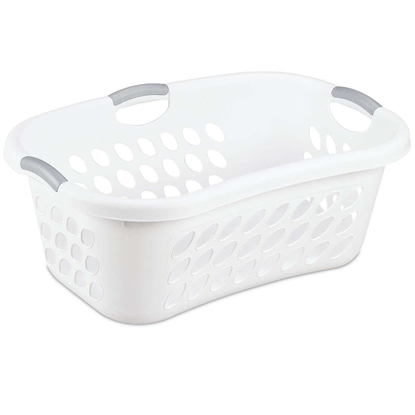 Hip Hold Plastci Laundry Basket, White with Titanium Handles