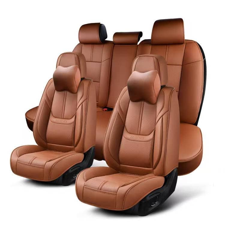 Auto Car Seat Covers Accessories Full Set Leather Cushion Protector Breathable Waterproof Seat Cover for Cars Universal Fit (Brown, Front Pair and Rear)