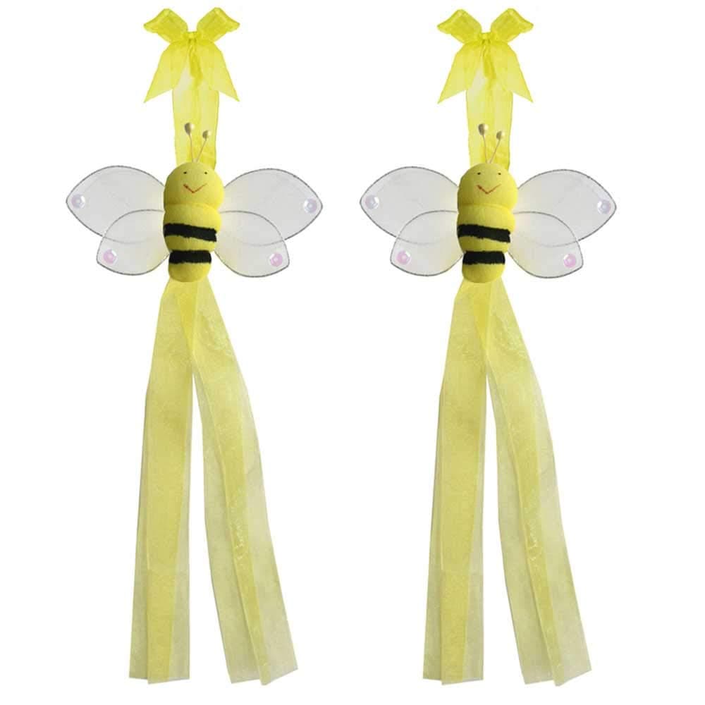 Bumblebee Curtain Tiebacks Yellow Smiling Nylon Bee Pair Set Decorations Window Treatment Holdback Sheer Drapes Holder Drapery Tie Back Decorate Baby Nursery Bedroom Girl Room Kid Decor Home Bathroom