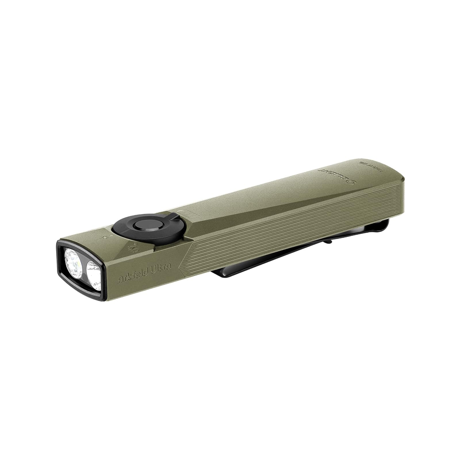 OLIGHT Arkfeld Ultra 1400 Lumens EDC Flat Flashlight, Rechargeable Compact Pocket Flash Light Combines White LED, UV and Green Beam, Triple Sources Perfect for Checking, Working (Olive-Green)