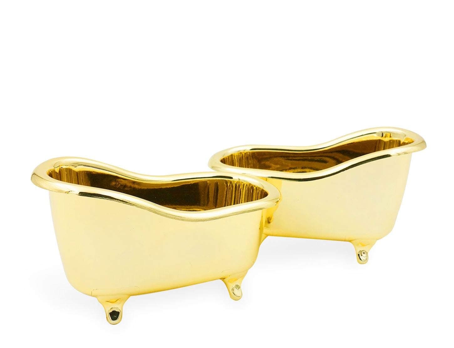 Gold Mini Bathtub Bathroom Accessories (2 Pack) Small Miniature Bath tub Used As Decorations, Makeup Holder, Soap Dish, Holder and Storage Box Made of Plastic with Gold Plating