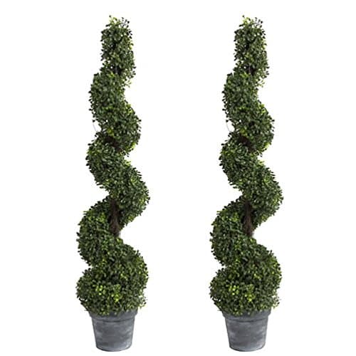 Two Pre-Potted 4' Spiral Boxwood Artificial Topiary Trees. in Plastic Pot