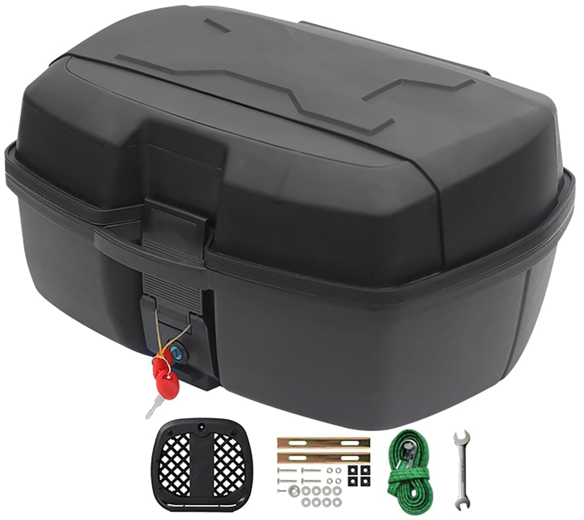 Motorcycle Trunk 47L Black, Universal Waterproof Hard Top Box with Backrest and Lock, Compatible with Motorcycle & Scooter