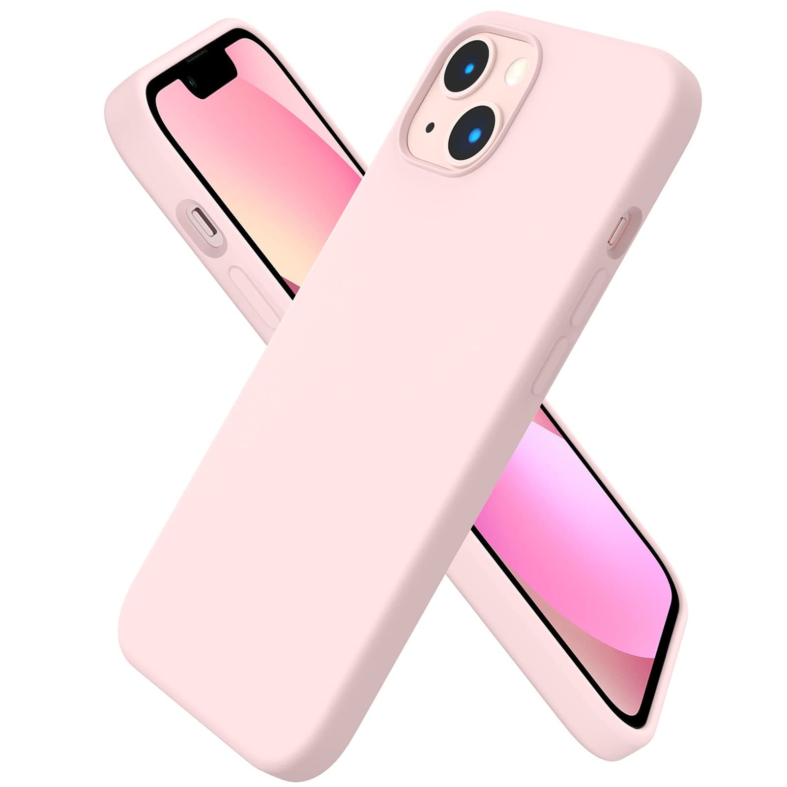 Compatible with iPhone 13 Case 6.1, Slim Liquid Silicone 3 Layers Full Covered Soft Gel Rubber Phone Case Protective Cover 6.1 Inch-Chalk Pink