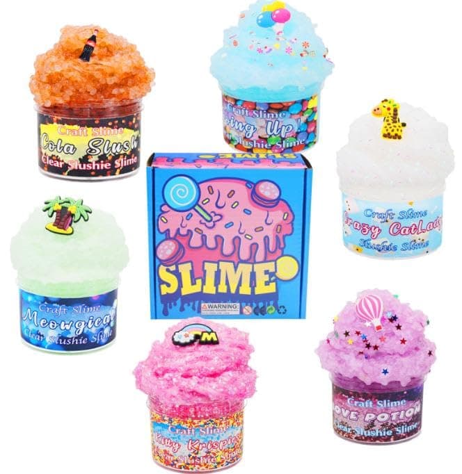 Cloud Slime Kit for Kids, 6 Pack (70ml Each) & Accessories – Cloud Slime or Icy Slush Slime Kit, Non-Sticky Soft Butter Stretchy Slime – Stress Relief Toy Gift for Boys & Girls