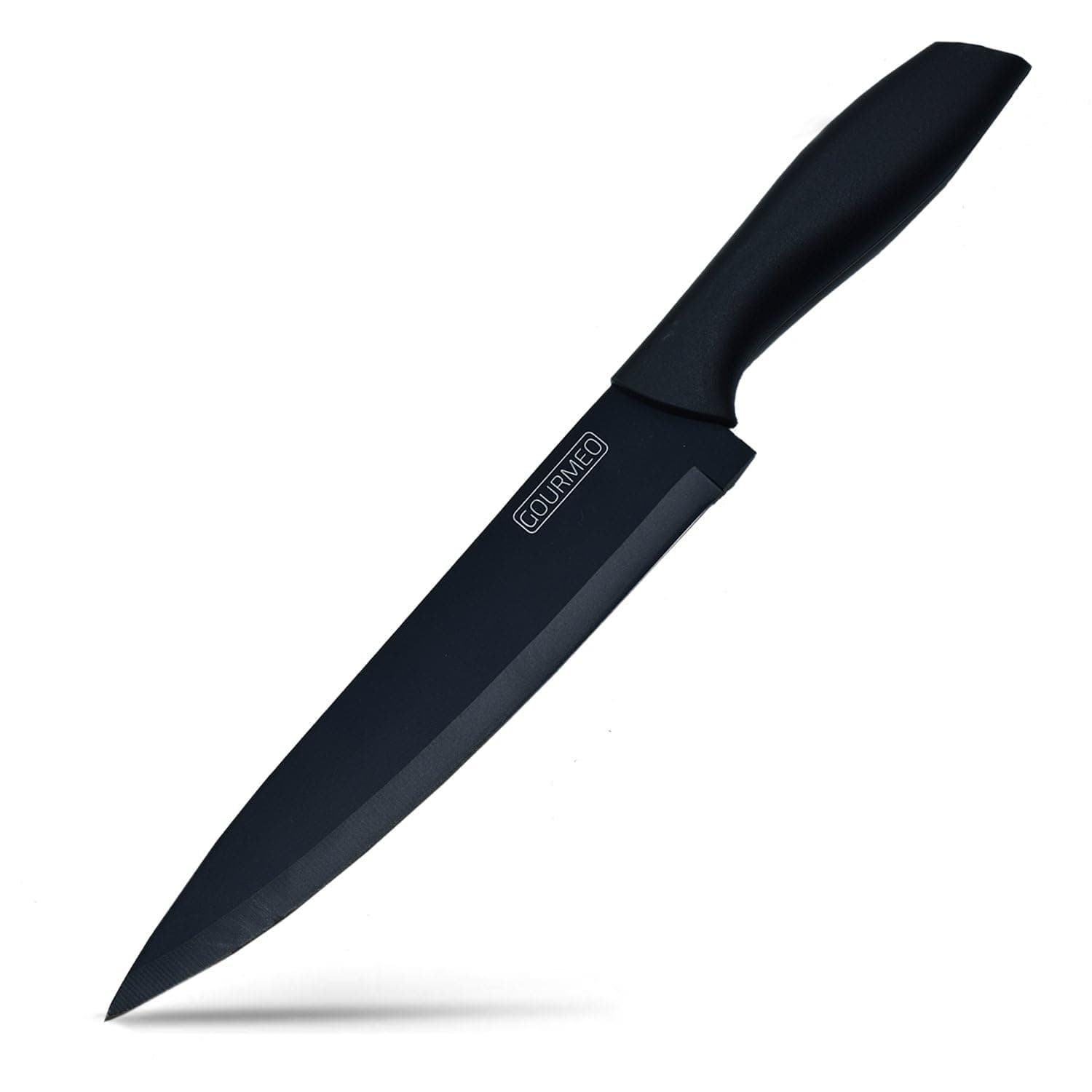 GOURMEO Kitchen Knife, Black, with Rust-Free, Ceramic-Coated Long Stainless Steel Blade | Kitchen Knife, Chef Knife, Professional Chef Knife, Sharp and Easy Cutting