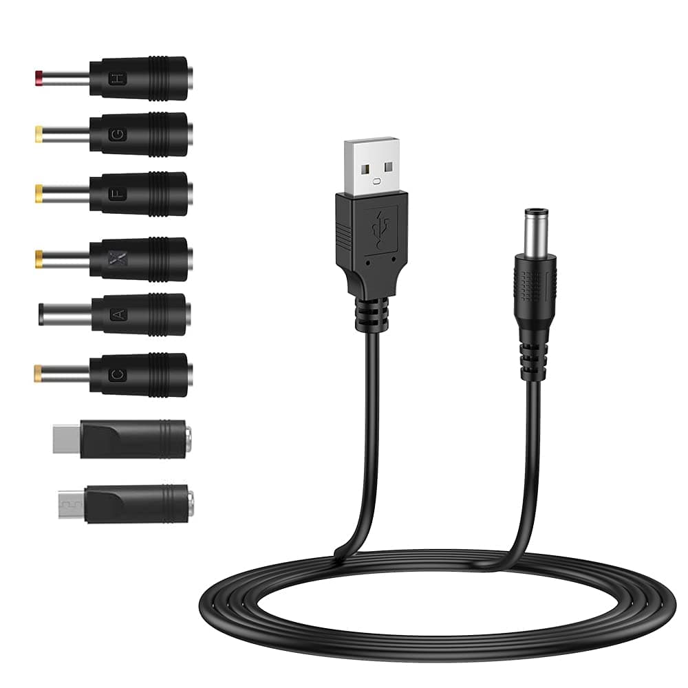 LIANSUM USB to DC 5V Power Cord, Universal DC 5.5x2.1mm Cable with 8 Connectors (6.4x4.4, 5.5x2.5, 4.8x1.7, 4.0x1.7, 3.5x1.35, 2.5x0.7, Micro USB, Type-C), for Router,Mini Fan,Speaker More 5V Devices