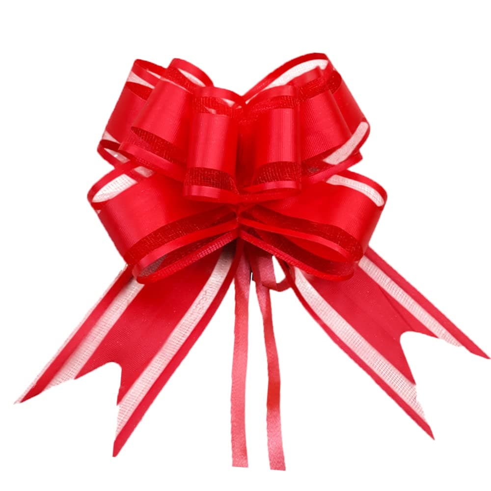 30pcs Large Organza Christmas Pull Bows for Gift Wrapping, 50mm Red Pulled Bow Ribbons Gift Bows for Present Wedding Car Gift Baskets