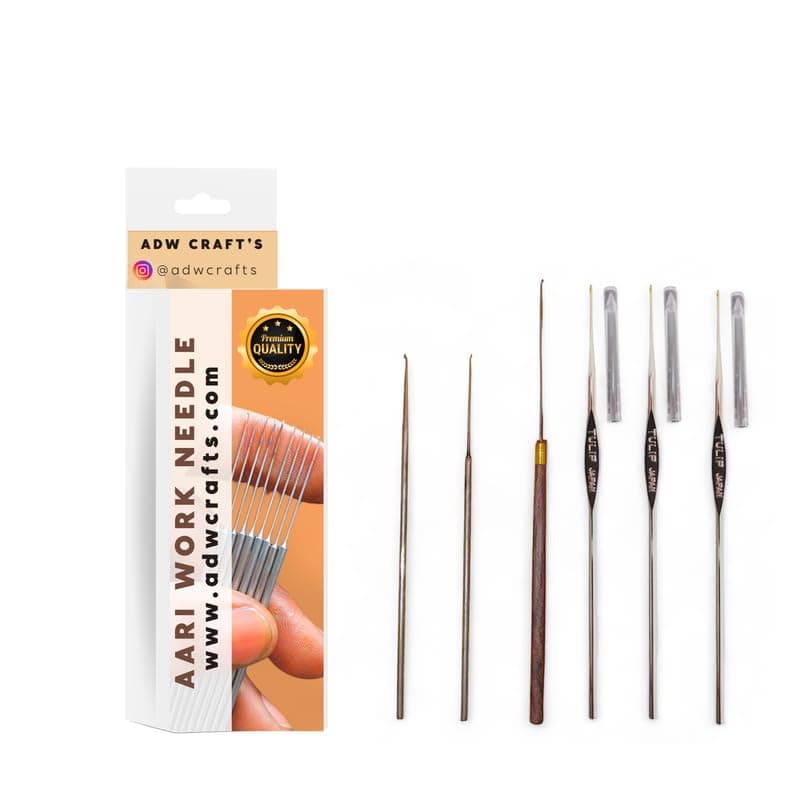 Aari & Tulip Needle Combo Pack – 6-Piece Set for Beads, Zardoshi, Thread Work – Includes Tulip Size 14, 23, 24 – Embroidery & Aari Craft Kit