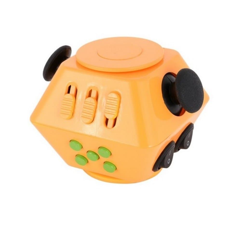 Parit New Magic 2 in 1 Fidget Cube Spinner Dice 10 Sides Combined Gyro Relieve stress ADHD Focus Toy (Orange)