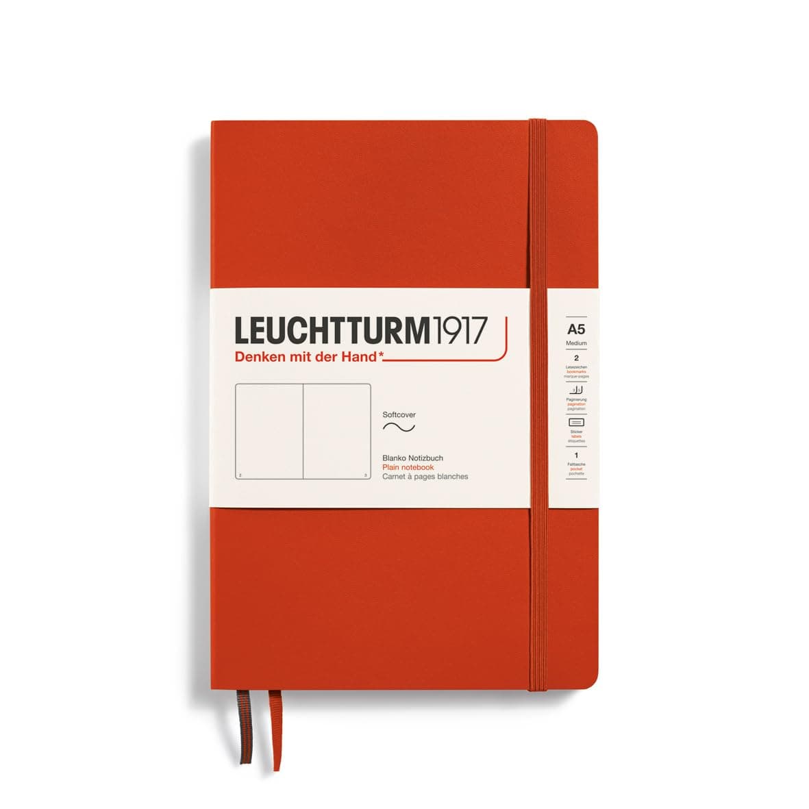 LEUCHTTURM1917 - Notebook Softcover Medium A5-123 Numbered Pages for Writing and Journaling (Fox Red, Plain)
