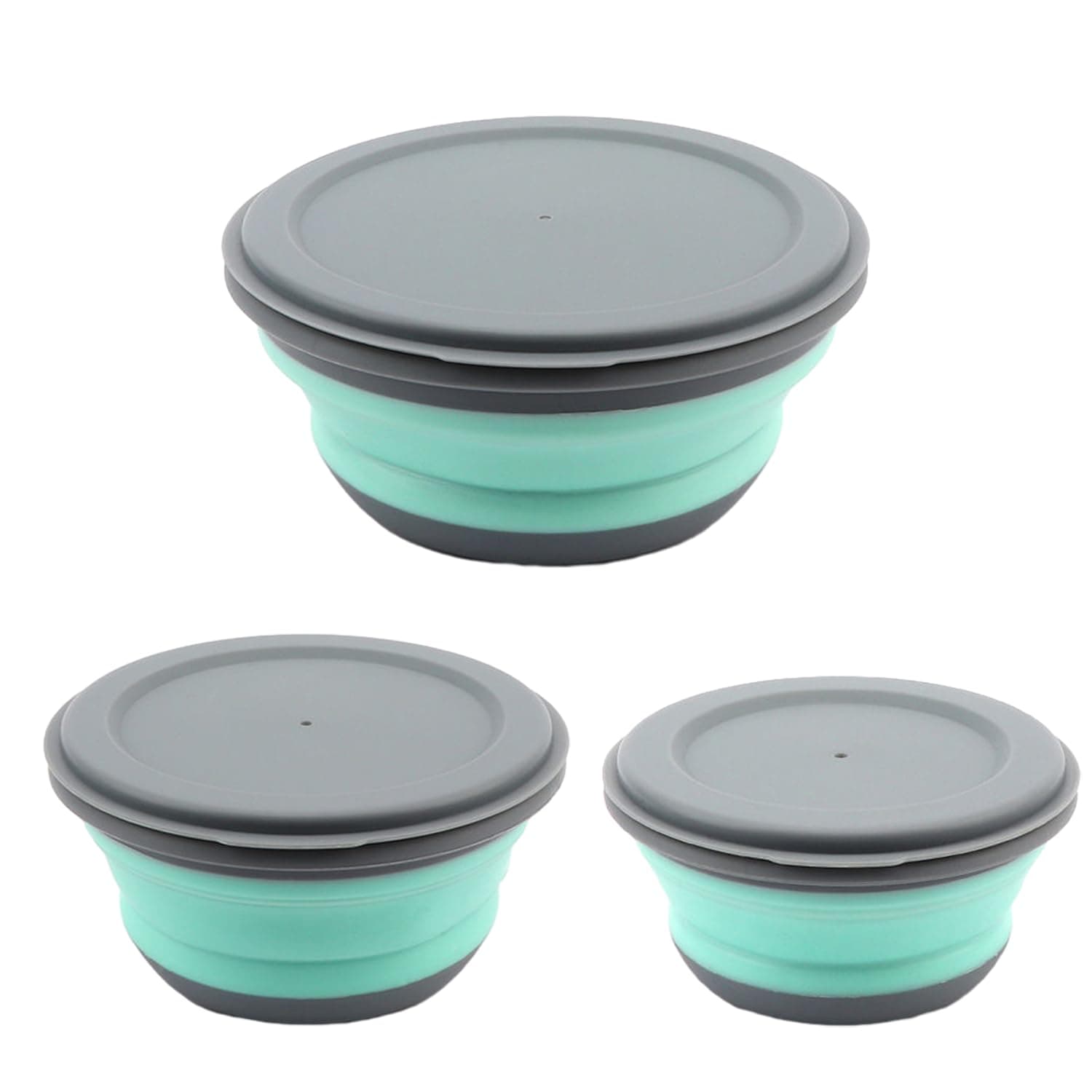 3-Piece Silicone Folding Food Storage Bowl with Lid - Portable Camping & Home Kitchen Use (Green)