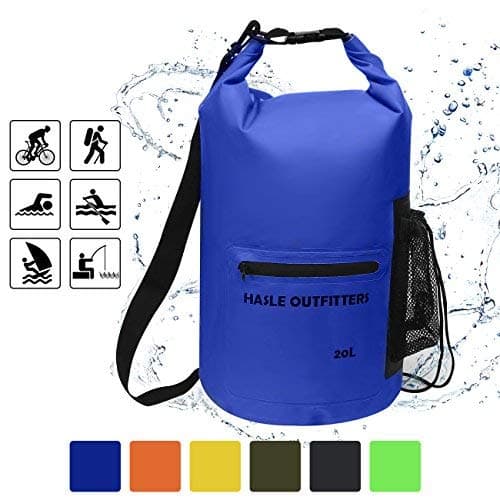 Waterproof Dry Bag-10L/20L/30L Roll Top Compression Sack with shoulder straps and Front Zippered Pocket Keeps Gear Dry for Boating, Camping, Kayaking, Fishing,Swimming and Hiking Blue/20L