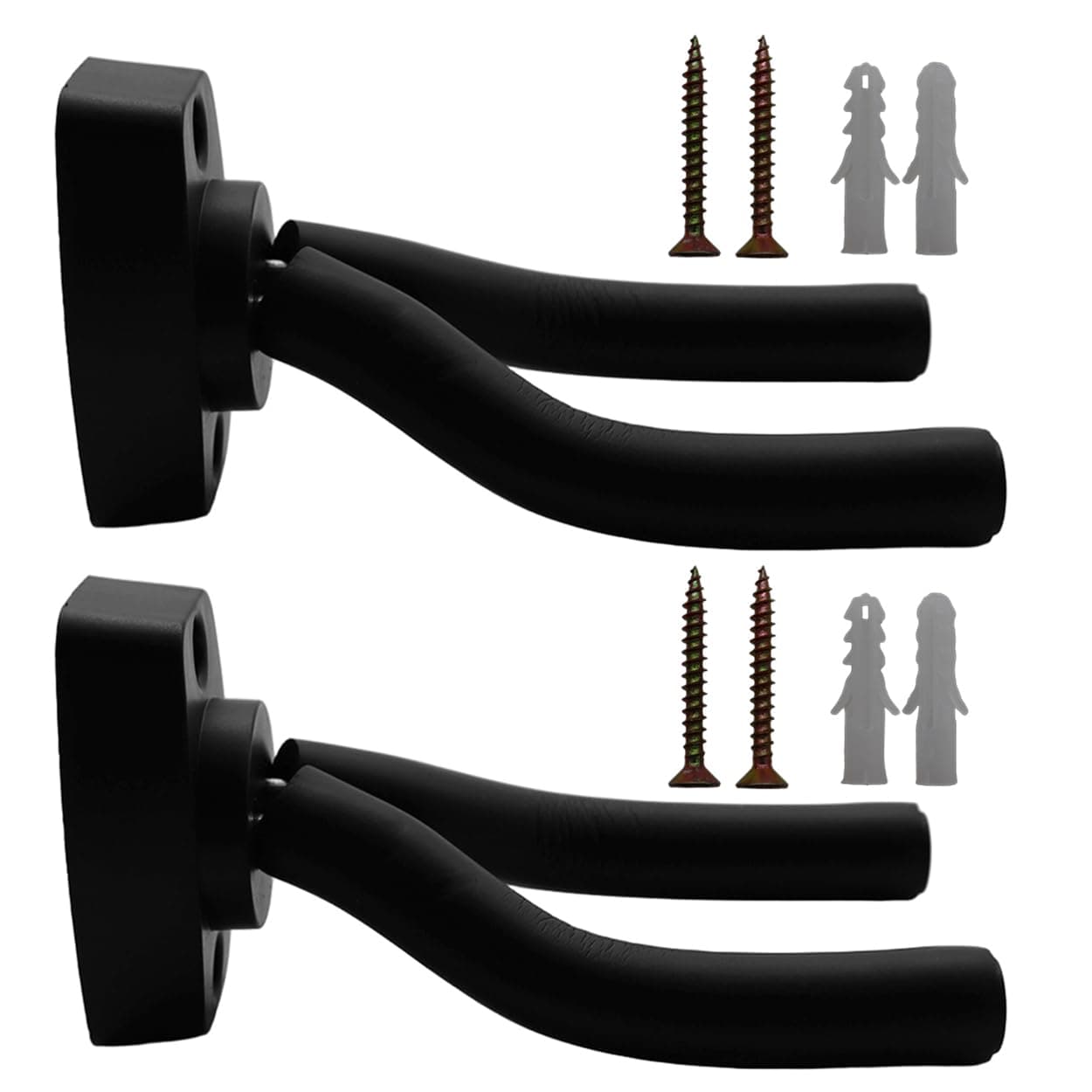 2 Pack Guitar Wall Hanger Stand, Non-Marring Rubber Coated, Adjustable Arms, Black, Modern Style, 2 Hooks, 30 kg Weight Capacity
