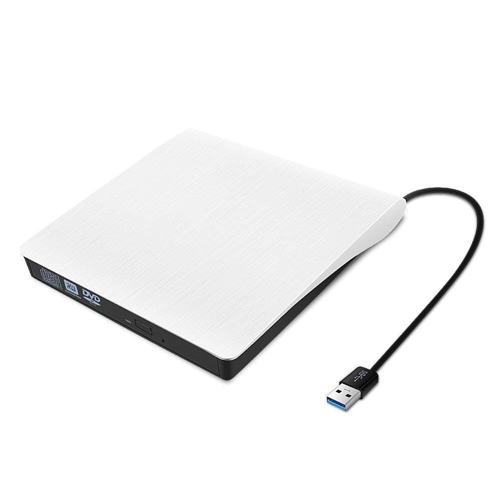 USB 3.0 External DVD Drive,Paragala Ultra Slim External CD Drive Portable CD DVD Player Burner Reader Writer with Built-in Cable,Excellent Optical Drive for Laptop Notebook and Desktop (White)