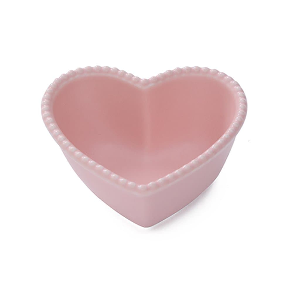 CHOOLD Ceramic Heart-Shaped Pudding Bowl - Dessert & Souffle Ramekin (Pink/White)