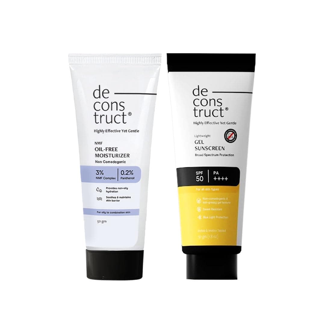 Deconstruct Hydration & Defense Combo: Oil-Free Moisturizer & No White Cast SPF 55+ | Get Glowing Skin with Sun Protection | Moisturizer For Oily Skin | No White Cast & Lightweight | Pack of 2
