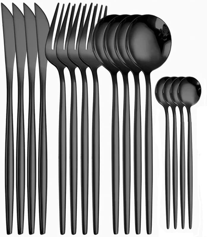 M.T. BROTHERS - Stainless Steel Flatware Set, Tableware Cutlery Set for Kitchens, Dishwasher Safe (16-Piece, Black Hotel) - 4 Forks, 4 Knives, 4 Salad Spoons, 4 Tea Spoons