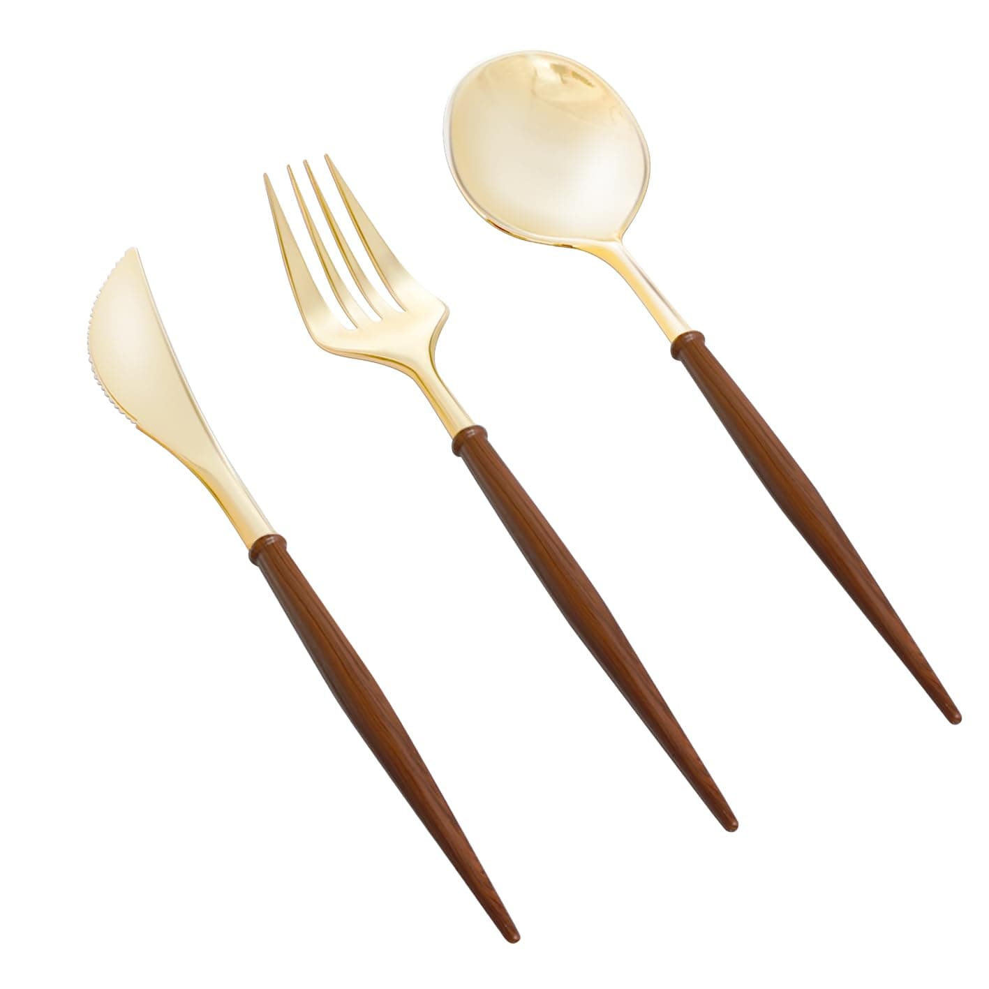 N9R 90Pcs Gold Plastic Silverware Heavy Duty, Elegant Disposable Plastic Silverware with Wood Grain Handle, Gold Plastic Cutlery Set Include 30 Forks, 30 Spoons, 30 Knives Perfect for Wedding, Party