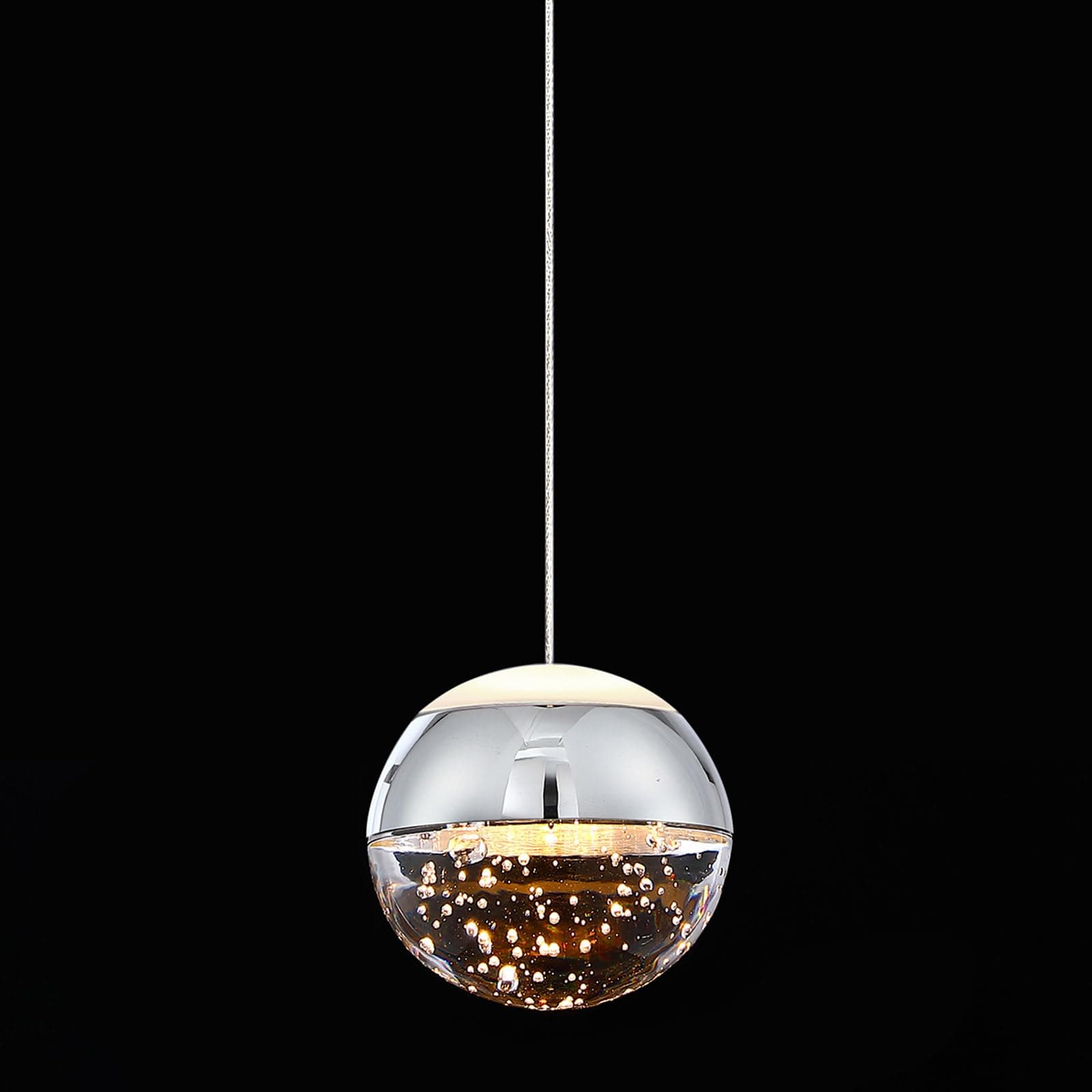 JoollySun Modern Crystal Pendant Light: Chrome Mini Globe Hanging Light Fixture for Kitchen Island Bathroom