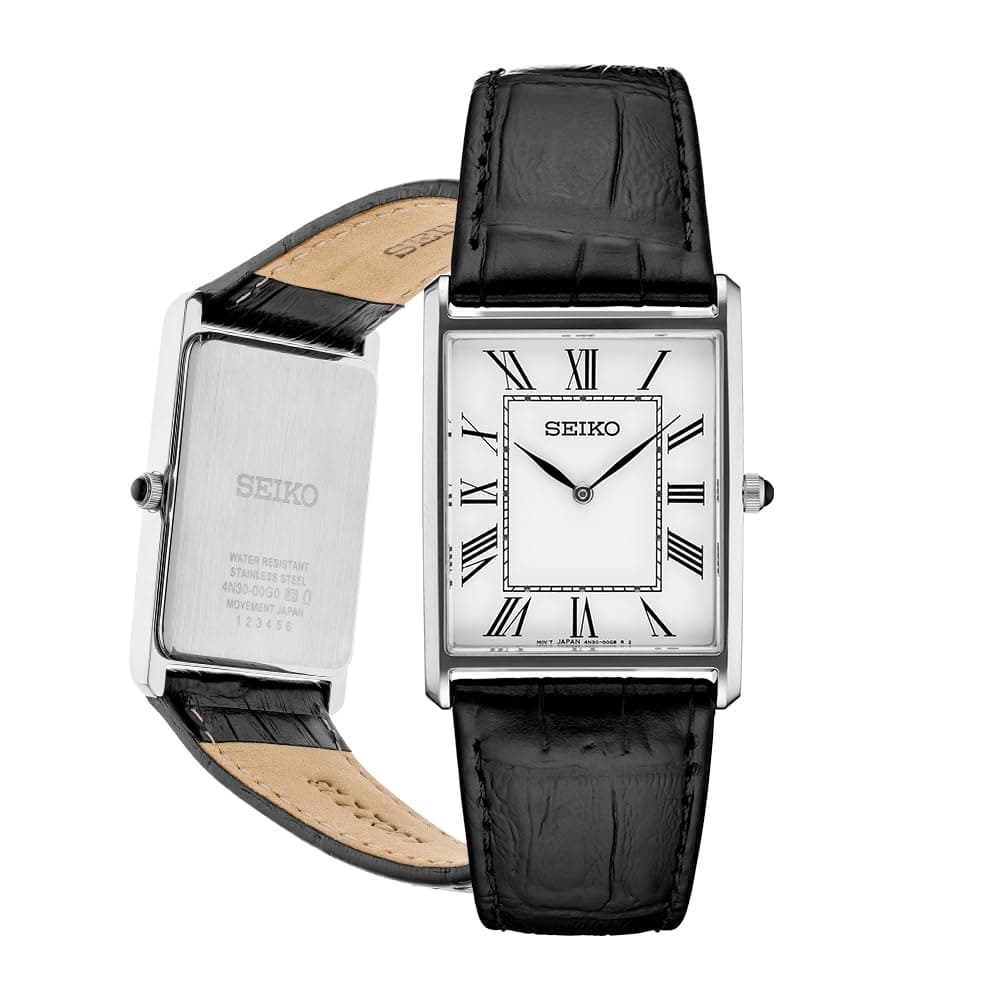 Essentials Watch for Men - Essentials - Water Resistant with Stainless Steel Rectangular Case and Leather Strap