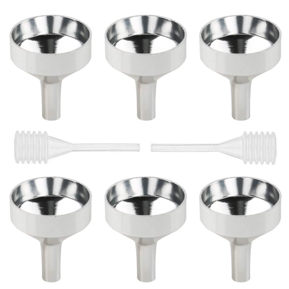 6Pcs Metal Mini-Small Funnel Set with Mini Pipette for Essential Oils,Perfumes Spray Bottle,Liquids-Avoid Spills(Silver 6Pcs-Funnel)