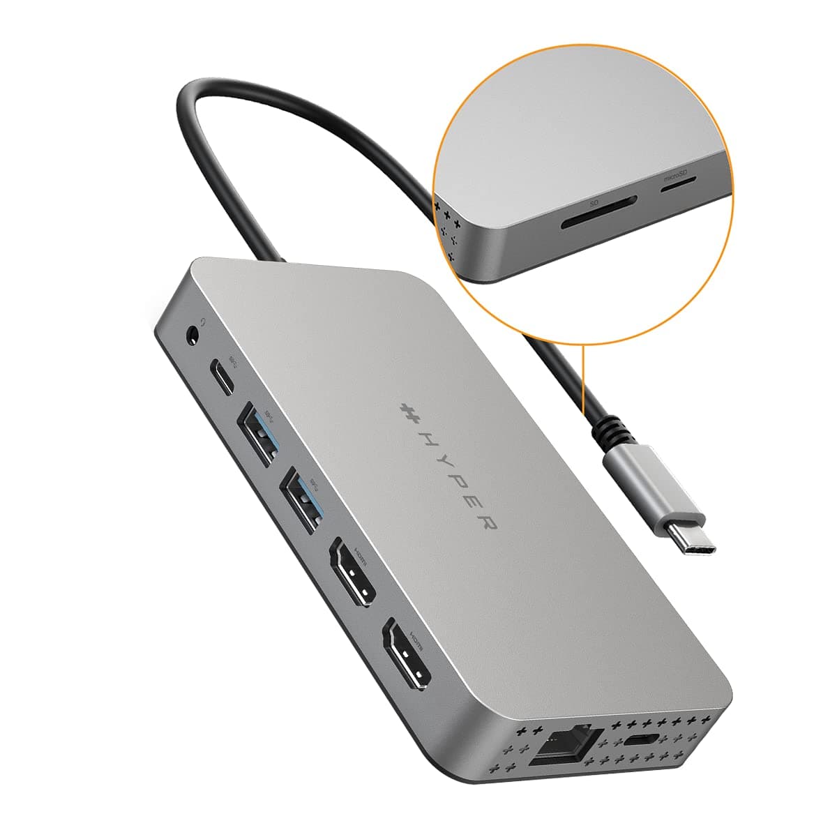 HyperDrive Dual 4K HDMI 10 in 1 USB C hub for MacBook, Windows Laptop, Chromebooks with Type C Ports. Supports 2 Extended Monitors on M1 MacBooks Using HyperDisplay