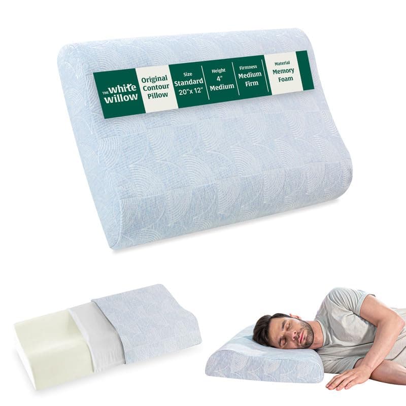 The White Willow Cervical Orthopedic Memory Foam Small Size Contour Neck Support Sleeping Bed Pillow with Removable Zip Cover (20" L x 13" W x 4" H) -Blue