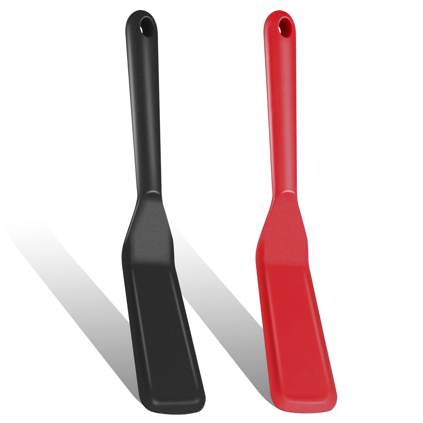 BLMHTWO 2 Pieces Spatulas for Cooking, Egg Flipper Spatula Silicone Spatula with Hook Hole Design Heat Resistant Non Stick Food Spatula for Cooking Burgers Pizza Steak (Black and Red)