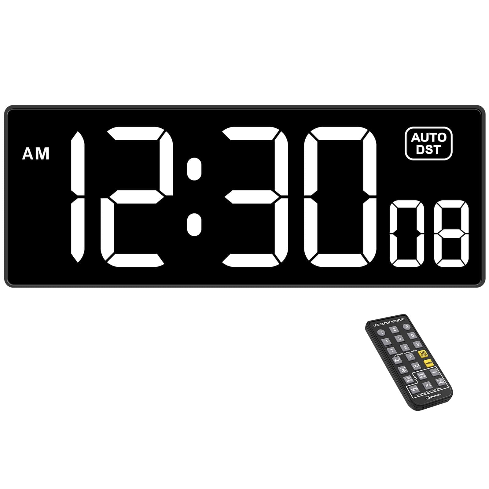 Digital Wall Clock with Seconds for Gym, Remote Countdown Timer, Large LED Display, 5 Dimmers(White)
