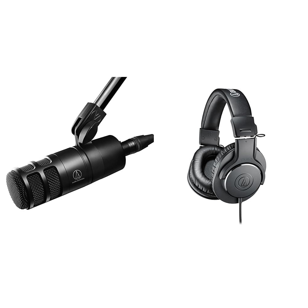Audio-Technica AT2040 Hypercardioid Dynamic Podcast Microphone (at 2040), XLR,Black & ATH-M20X Professional Studio Monitor Headphones, Black