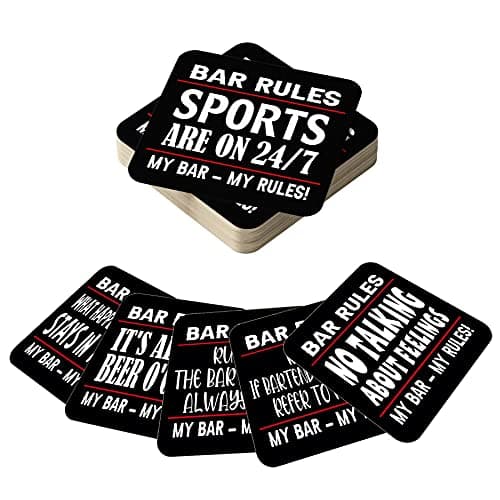 Beer Mats in 24 Multi Packs Bulk Buy - Absorbent Recyclable Cardboard Drink Mat Coasters 95mm x 95mm x 1mm Square - Accessories for Home Bars Pubs - Bar Rules