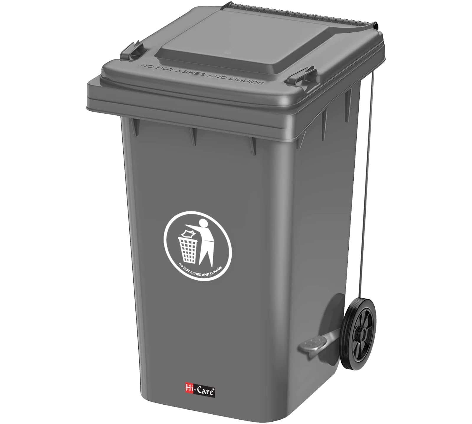 Hi-Care Plastic Garbage Bin 120 Litre with wheel and pedal - Heavy Duty Kitchen Dust Bin Outdoor Recycle Trash Can Large Industrial Waste bin Trash bin (Grey)