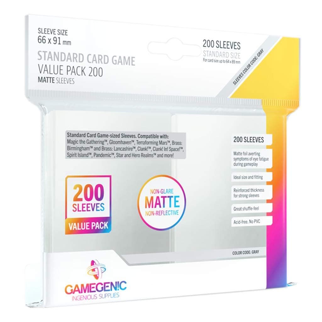 Gamegenic | Standard Card Game Value Pack Matte Sleeves- Clear (200ct.) | Accessory