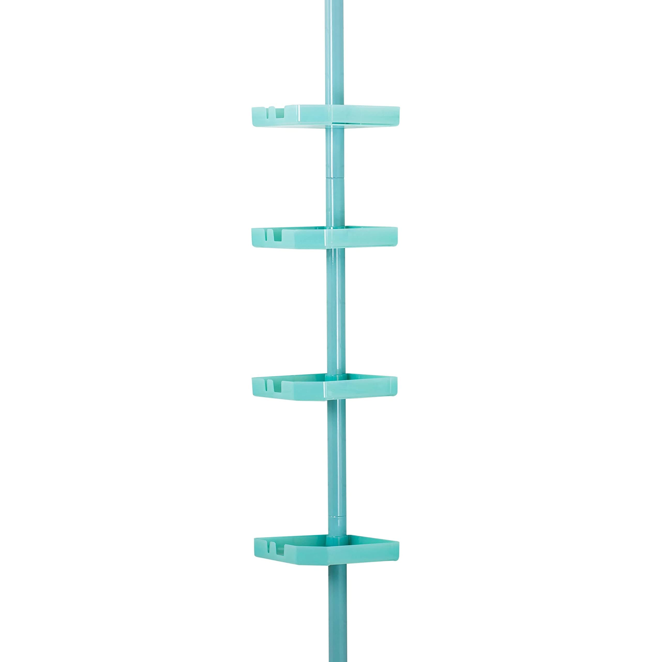 4 Tier Tensions Corner Shower Caddy | Shelves | Adjustable 48“-101” | Bathroom Organizer | Bathtub and Shower Stall | Holds Large Bottles | Soap | Shampoo | Washcloths | Seaglass