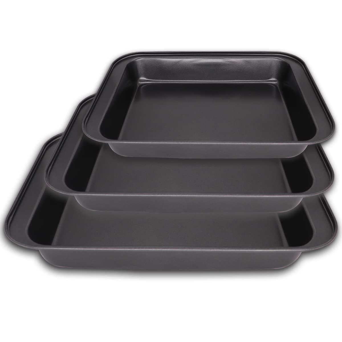 AYSUM 3PCS Non Stick Deep Oven Baking Trays Set, Roasting Tray Set Carbon Steel Oven Baking Tins Trays-Roasting Pan (Small, Medium & Large)