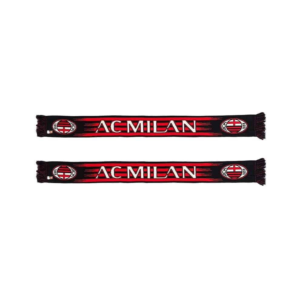AC Milan Official Scarf, Horizontal Gradient Lines Graphics and Written, English Tubular Processing, Acrylic, Black, Red, One Size