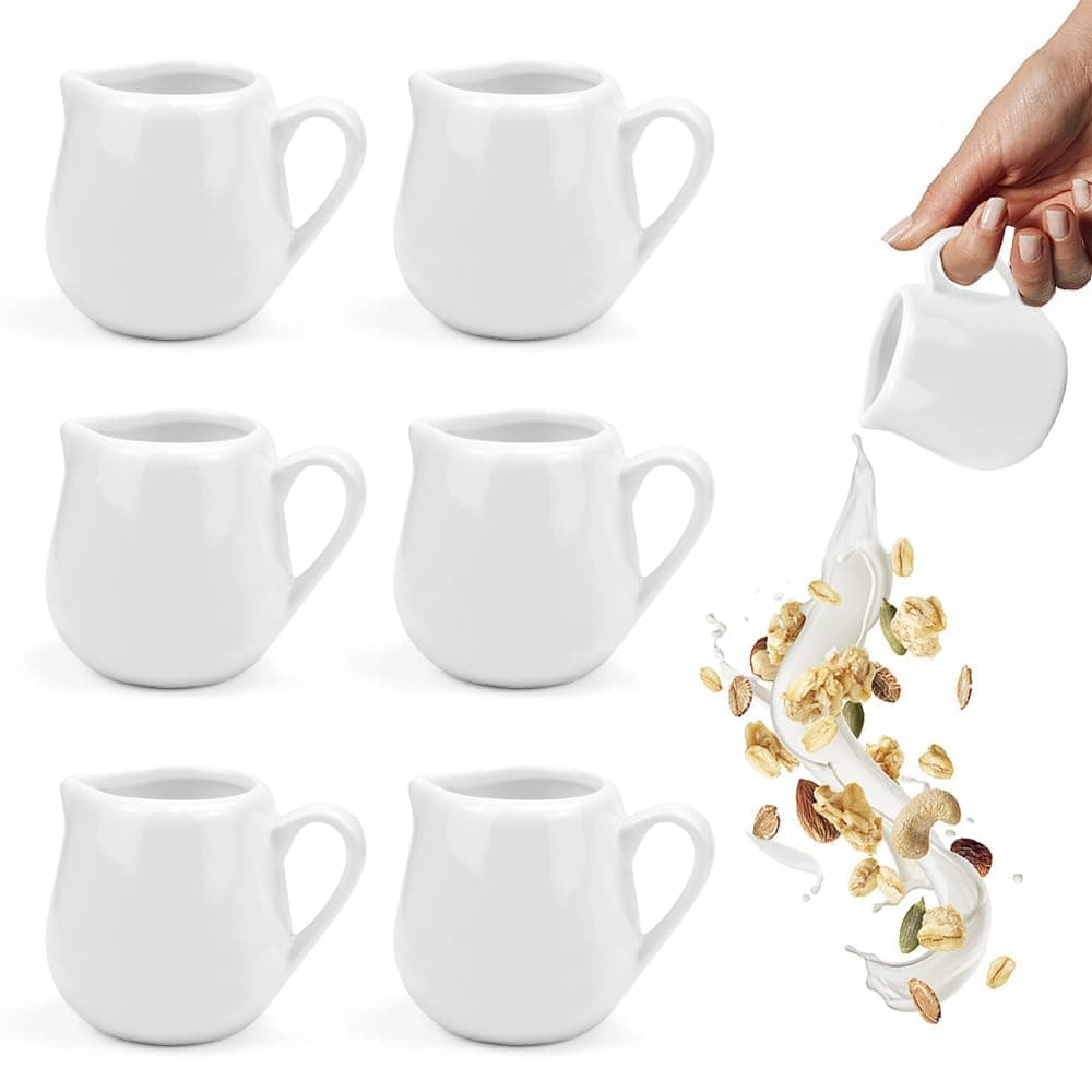6 PCS Ceramic Milk Jug with Handle, 110 ml Porcelain Cream Jug Small Milk Jugs Porcelain Mini Cream Jugs Sauce Ceramic for Sauce Salad, Food Spice, Coffee, Water, Soda