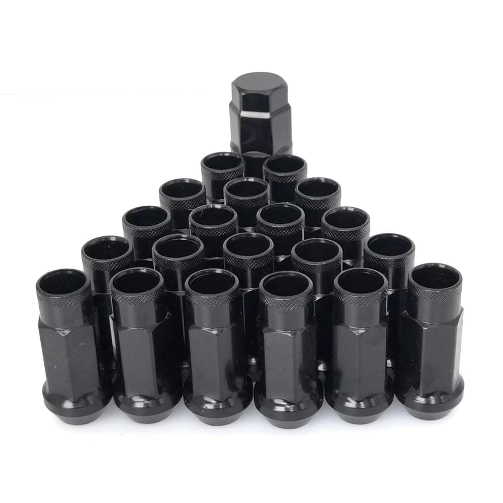 Lug Nuts M12x1.5 48mm Open End Wheel Nuts,Taper Acorn Seat, Forged Locknut Racing Nut 20 Set 2 Pieces Total 22 Pieces and 1 Nut Socket Key (Black, M12 x P1.5)