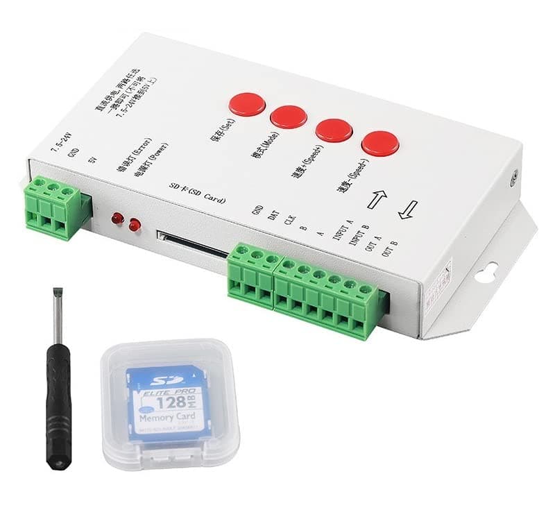 Meruido T1000S Pixels DMX 512 Controller SD Card WS2801 WS2811 WS2812B LPD6803 LED Strip DC5V 12V 24V RGB Full Color Controller
