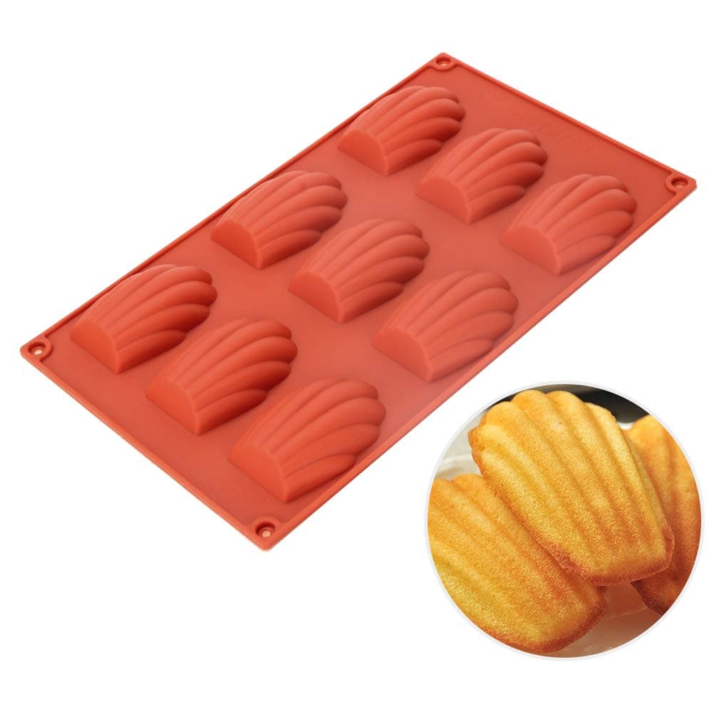 Silicone Madeleines Mold - 9 Cavities Nonstick Silicone Mold, Baking Mold, Handmade Soap Moulds, Ice Cube Tray, Silicone Madeleines Pan for Cake/Chocolate/Candy/Biscuit(Red)