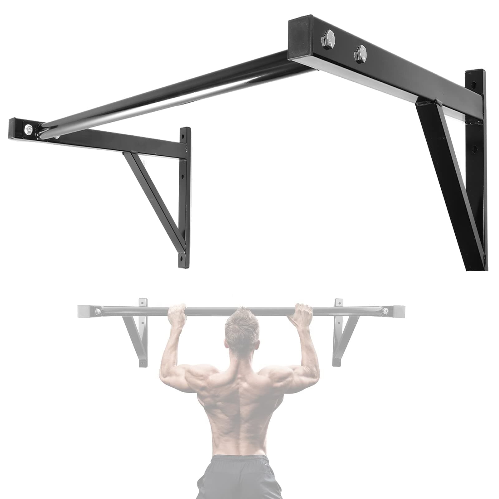 IRONWALLS 43.3” Wall Mounted Pull Up Bar Home Gym, 500lbs Maximum Weight Heavy Duty Iron Chin Up Bar Fitness Exercise Workout Station for Strength Training Equipment, Indoor Outdoor Use