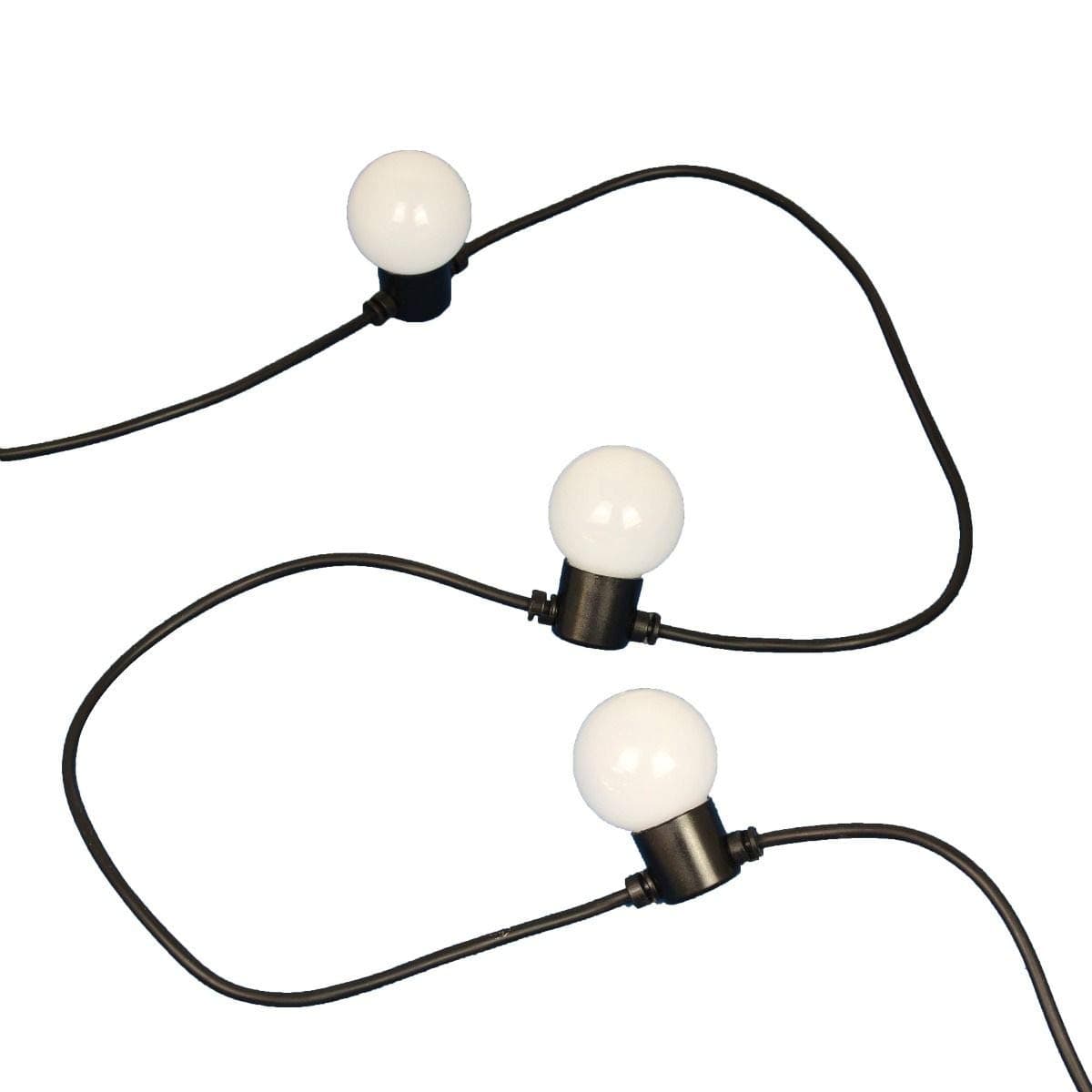 16m Festoon Light String with 32 LED Lamps, Black Tough Rubber Cable - Outdoor/Indoor – Warm White Globes - Perfect for Gardens Pubs BBQ Festivals - Comes with Lamps/Bulbs and 24v Mains Transformer