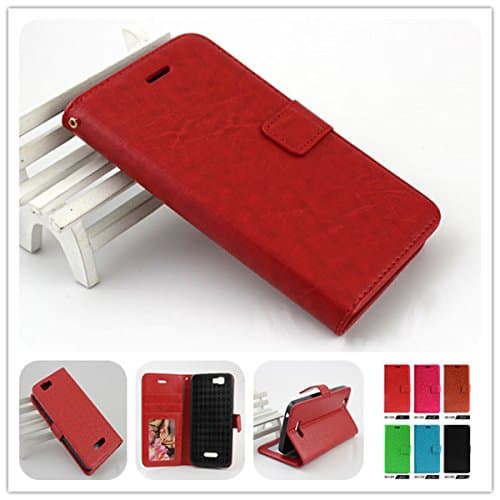 For BLU Studio 5.0 C HD D534U/D534L/D535U/D535L Luxury Leather Flip Wallet Case Cover Pocket Book with ID Showing Window (BLU Studio 5.0 C HD D534/D535 Red)