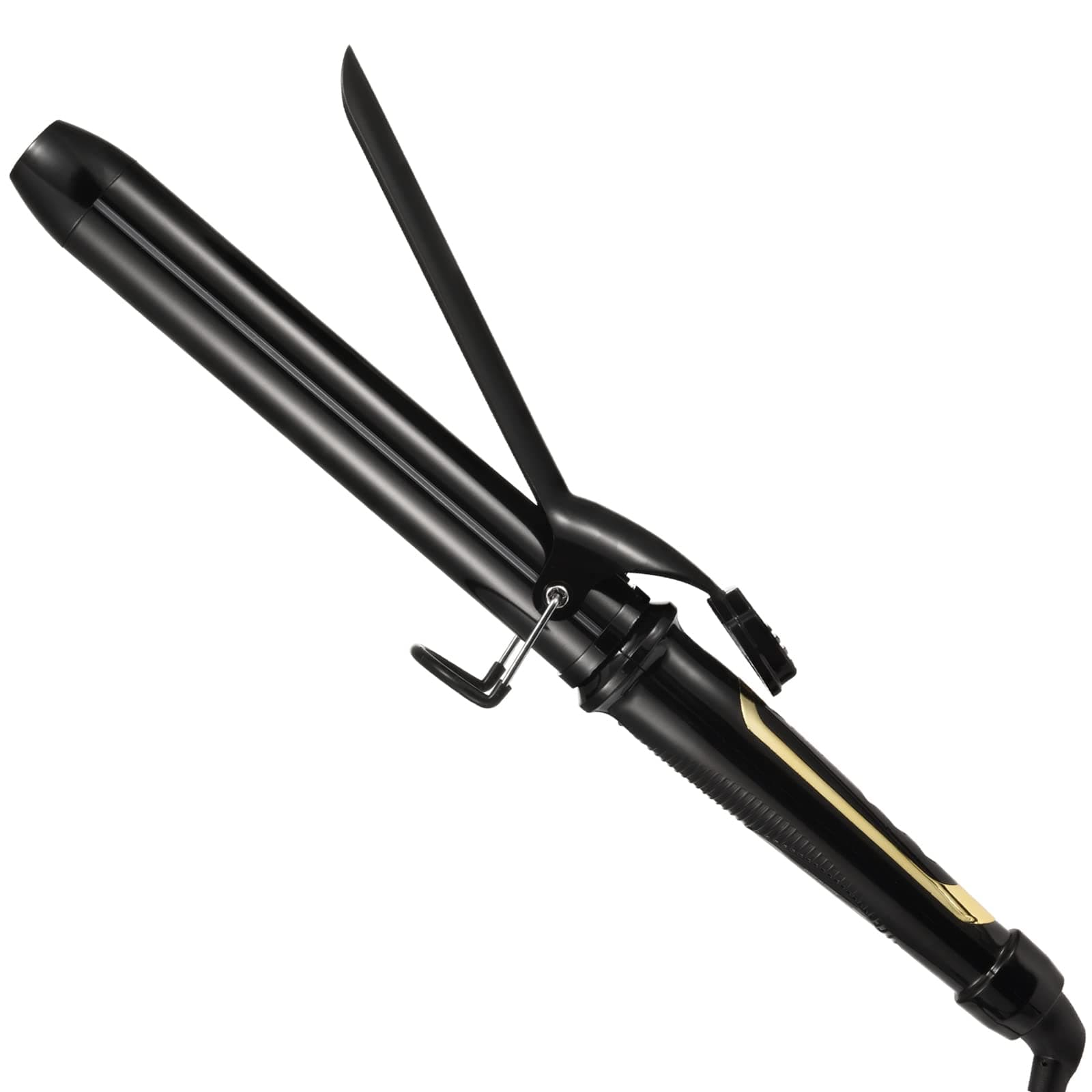 1.25 Inch Clipped Curling Iron with Extra Long Tourmaline Ceramic Barrel, Professional 1 1/4 Inch Hair Curler up to 450°F Dual Voltage for Traveling, Hair Waving Style Tool–Black